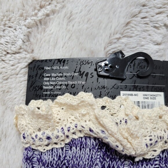 ✨️CL Xoxo Violet Gray Cream Lace Accent Ankle Boot Cuff Leg Warmers NWT OS - Picture 4 of 5